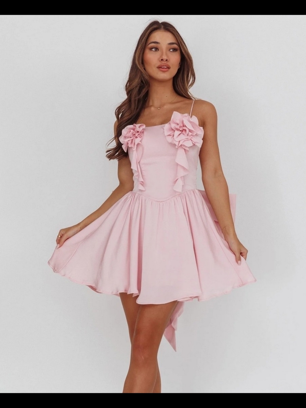 Angel Biba Blush Pink Floral Appliqué Ruffle Mini Dress NWT